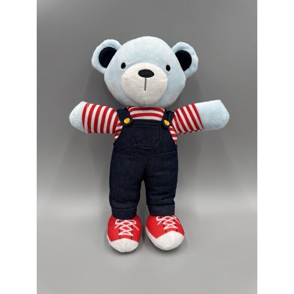 Baby By Bon Bebe Blue Bear in Overalls Plush 10 Inch Stuffed Animal No Tag - Picture 1 of 4